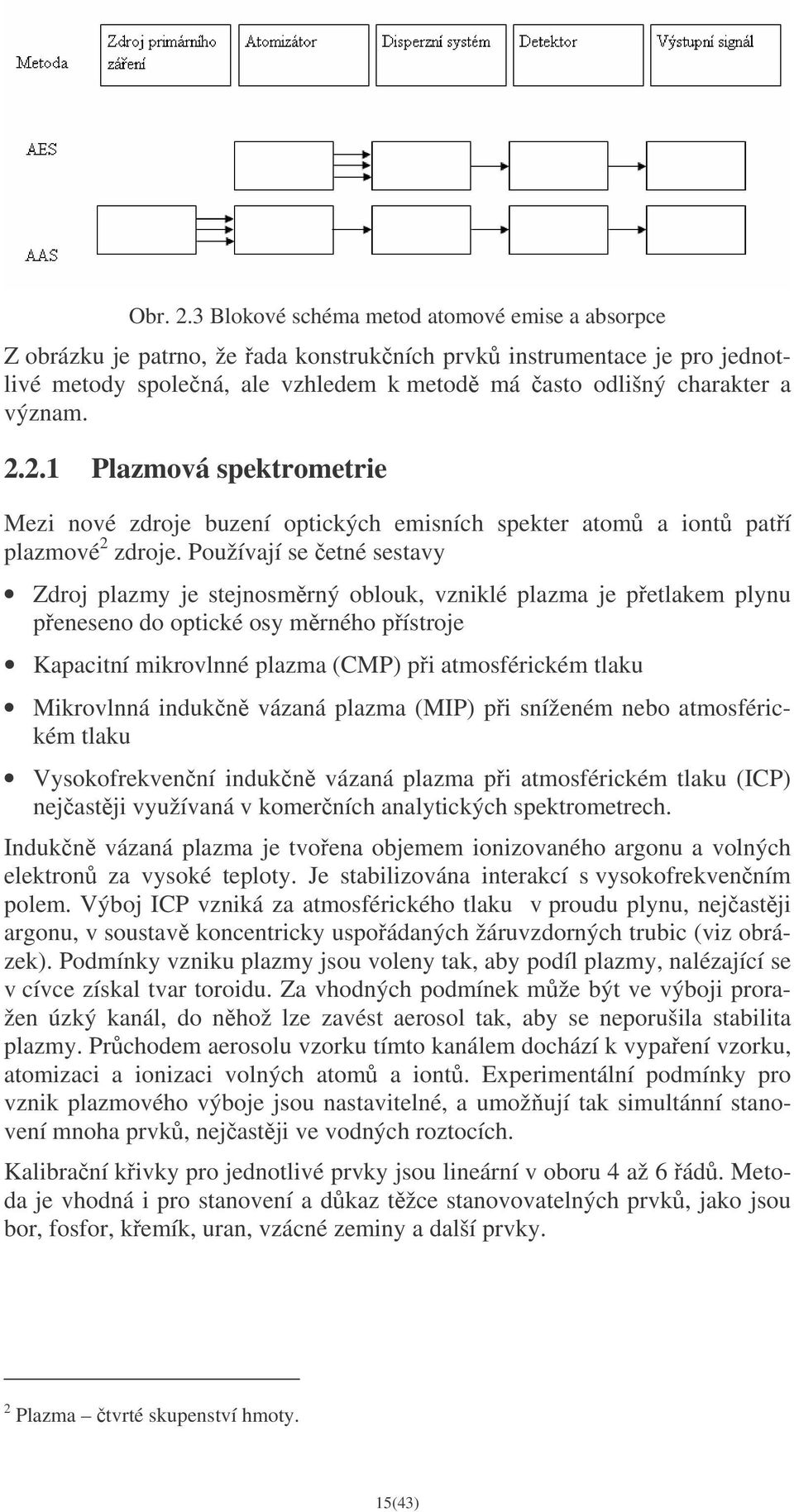 2.2.1 Plazmová spektrometrie Mezi nové zdroje buzení optických emisních spekter atom a iont patí plazmové 2 zdroje.