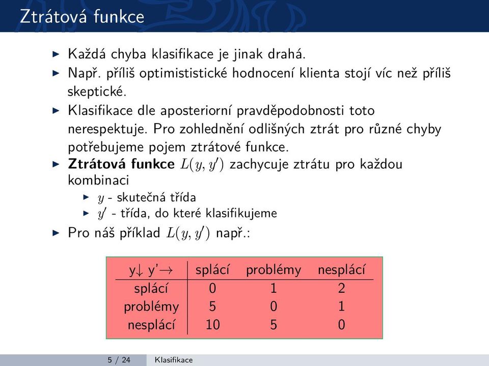 Klasifikace dle aposteriorní pravděpodobnosti toto nerespektuje.