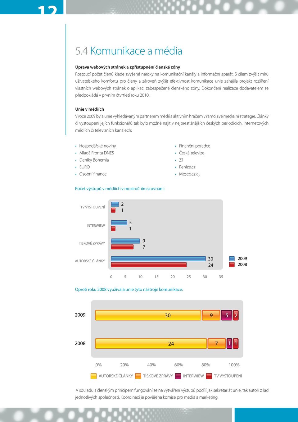 Dokončení realizace dodavatelem se předpokládá v prvním čtvrtletí roku 2010. Unie v médiích V roce 2009 byla unie vyhledávaným partnerem médií a aktivním hráčem v rámci své mediální strategie.