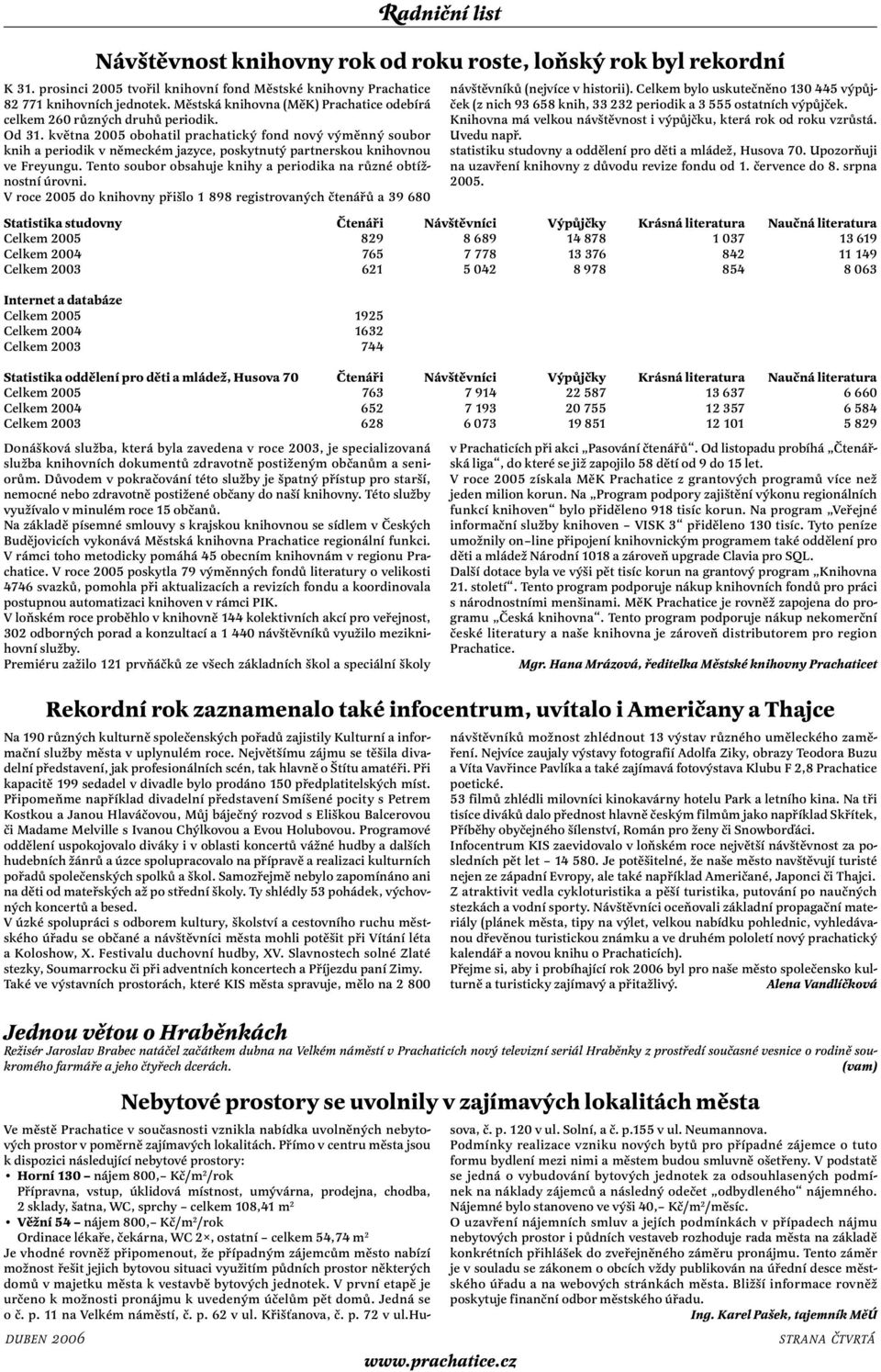 května 2005 obohatil prachatický fond nový výměnný soubor knih a periodik v německém jazyce, poskytnutý partnerskou knihovnou ve Freyungu.