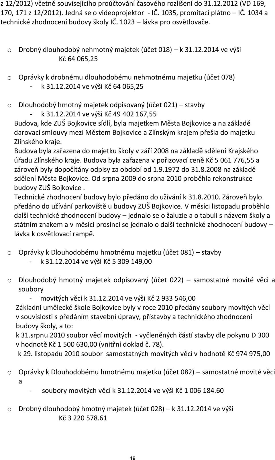 2014 ve výši Kč 64 065,25 o Oprávky k drobnému dlouhodobému nehmotnému majetku (účet 078) - k 31.12.