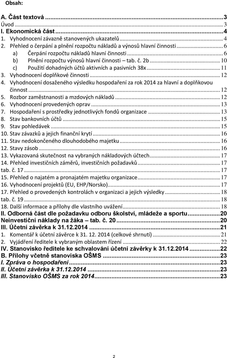 Vyhodnocení doplňkové činnosti... 12 4. Vyhodnocení dosaženého výsledku hospodaření za rok 2014 za hlavní a doplňkovou činnost... 12 5. Rozbor zaměstnanosti a mzdových nákladů... 12 6.