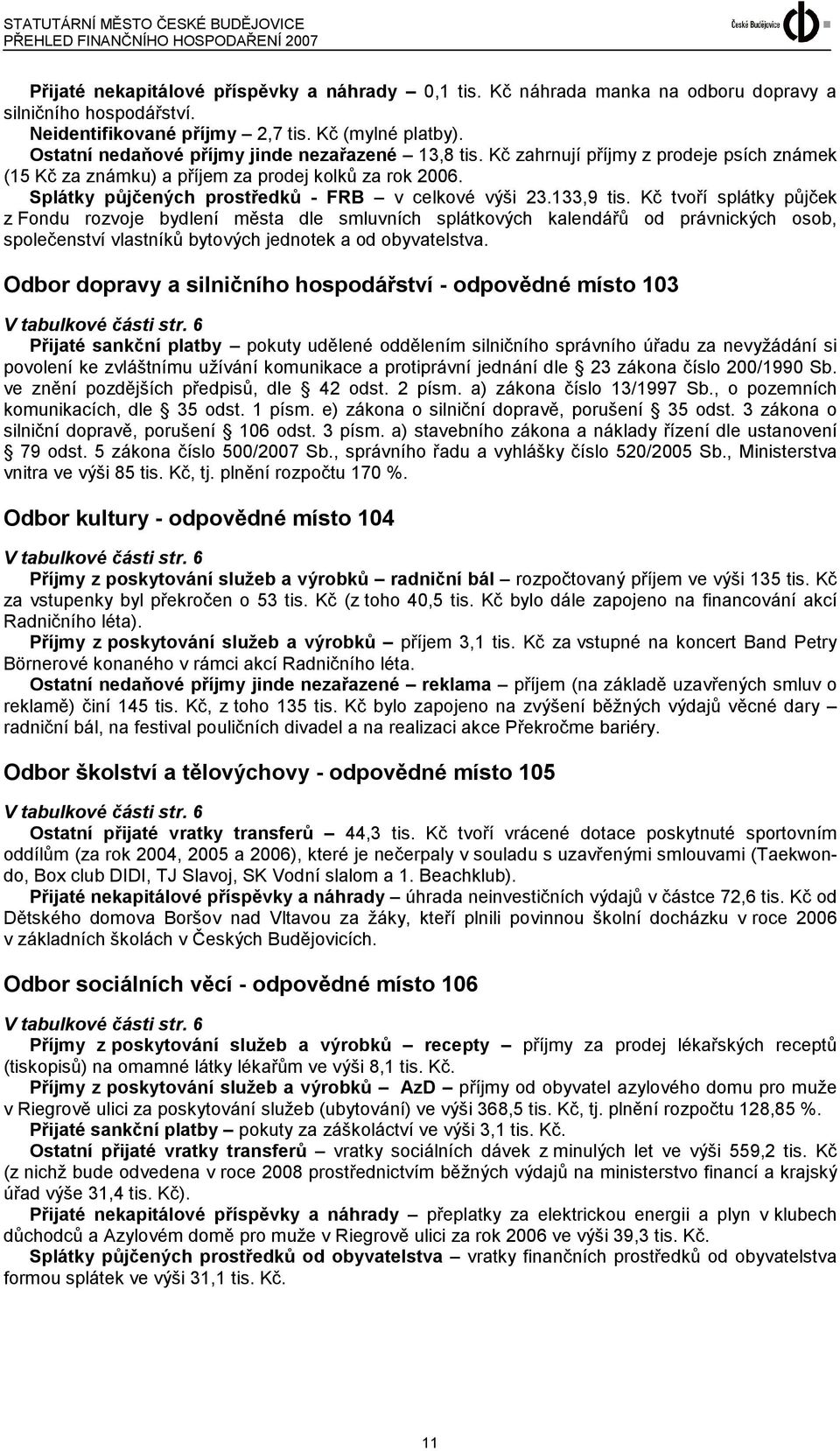 Splátky půjčených prostředků - FRB v celkové výši 23.133,9 tis.