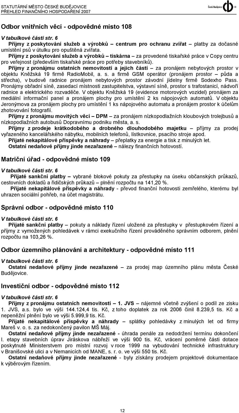 Příjmy z pronájmu ostatních nemovitostí a jejich částí za pronájem nebytových prostor v objektu Kněžská 19 firmě RadioMobil, a. s.