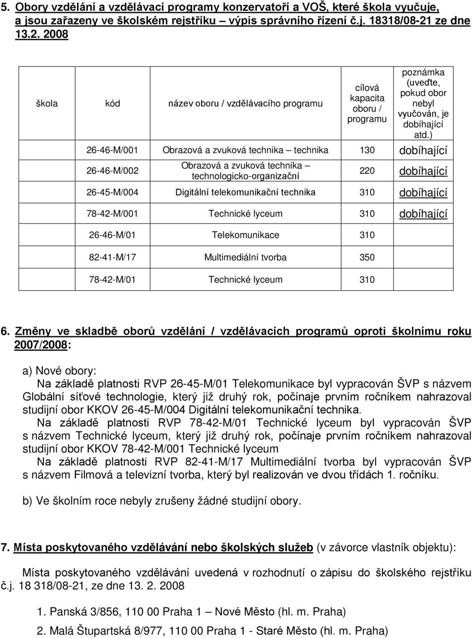 ) 26-46-M/001 Obrazová a zvuková technika technika 130 dobíhající 26-46-M/002 Obrazová a zvuková technika technologicko-organizační 220 dobíhající 26-45-M/004 Digitální telekomunikační technika 310