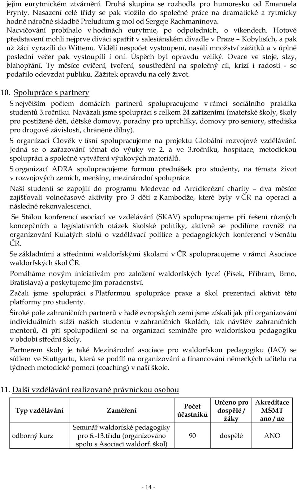 Nacvičování probíhalo v hodinách eurytmie, po odpoledních, o víkendech. Hotové představení mohli nejprve diváci spatřit v salesiánském divadle v Praze Kobylisích, a pak už žáci vyrazili do Wittenu.