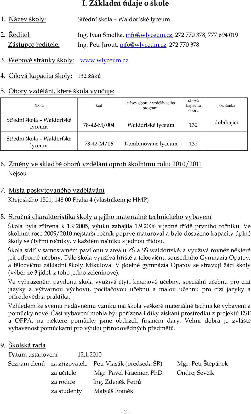 Obory vzdělání, které škola vyučuje: škola kód název oboru / vzdělávacího programu cílová kapacita oboru poznámka Střední škola Waldorfské lyceum 78-42-M/004 Waldorfské lyceum 132 dobíhající Střední