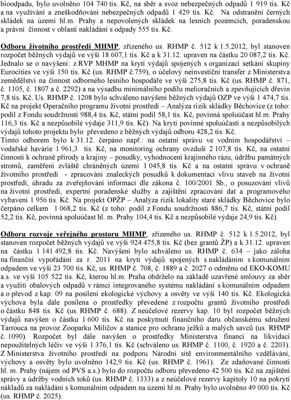 Kč a k 31.12. upraven na částku 20 087,2 tis. Kč. Jednalo se o navýšení: z RVP MHMP na krytí výdajů spojených s organizací setkání skupiny Eurocities ve výši 150 tis. Kč (us. RHMP č.