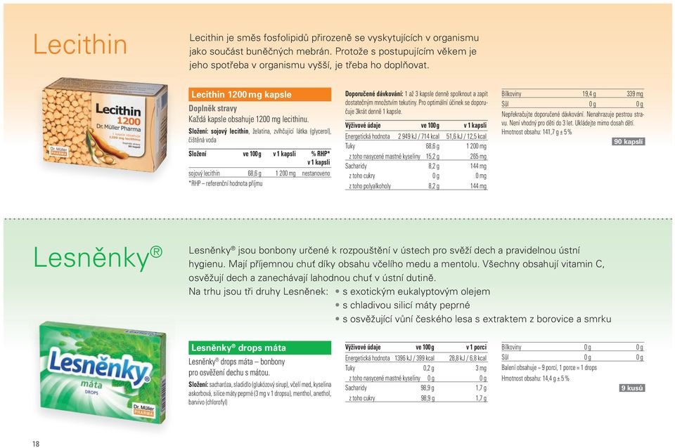 Složení: sojový lecithin, želatina, zvlhčující látka (glycerol), čištěná voda Složení ve 10 v 1 kapsli % RHP* v 1 kapsli sojový lecithin 68,6 g 1 200 mg nestanoveno Doporučené dávkování: 1 až 3