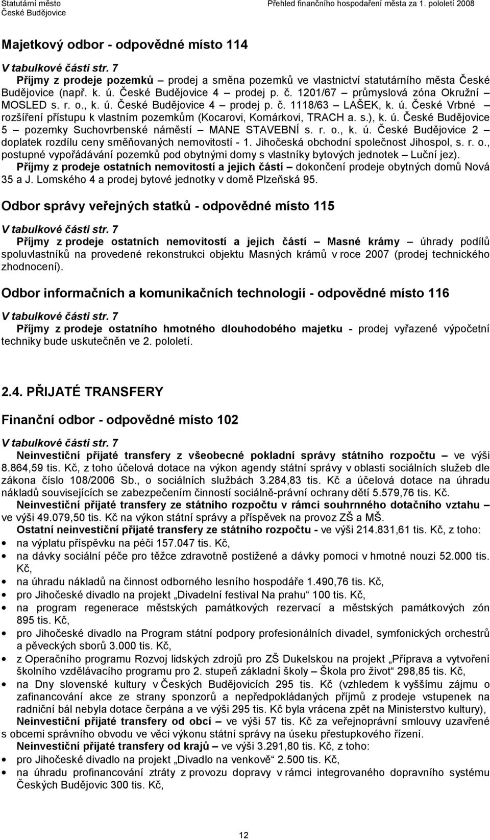 Jihočeská obchodní společnost Jihospol, s. r. o., postupné vypořádávání pozemků pod obytnými domy s vlastníky bytových jednotek Luční jez).