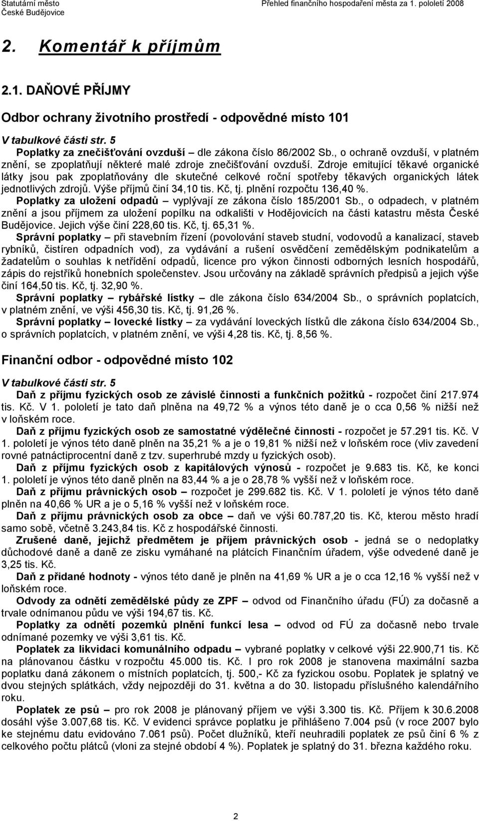 Zdroje emitující těkavé organické látky jsou pak zpoplatňovány dle skutečné celkové roční spotřeby těkavých organických látek jednotlivých zdrojů. Výše příjmů činí 34,10 tis. Kč, tj.