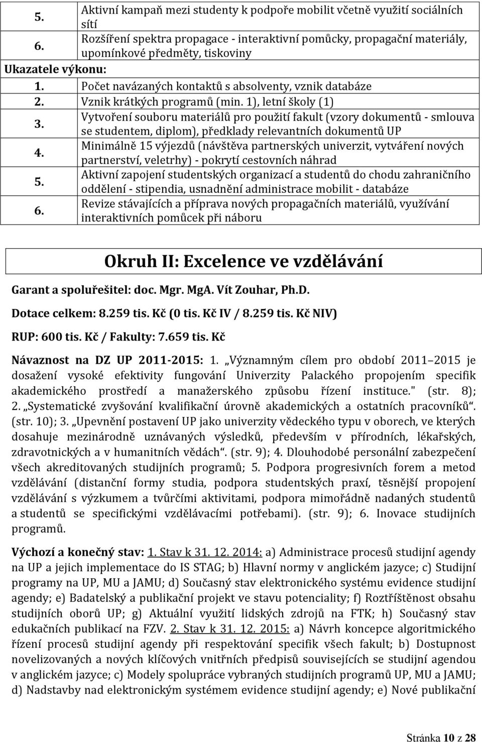 1), letní školy (1) Vytvoření souboru materiálů pro použití fakult (vzory dokumentů - smlouva se studentem, diplom), předklady relevantních dokumentů UP 4.