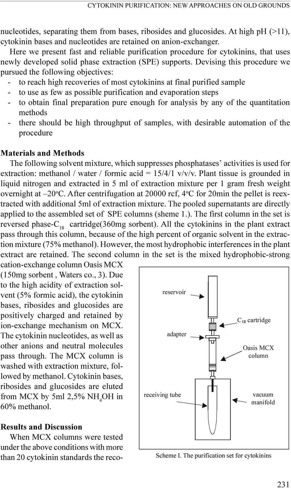 Here we present fast and reliable purification procedure for cytokinins, that uses newly developed solid phase extraction (SPE) supports.