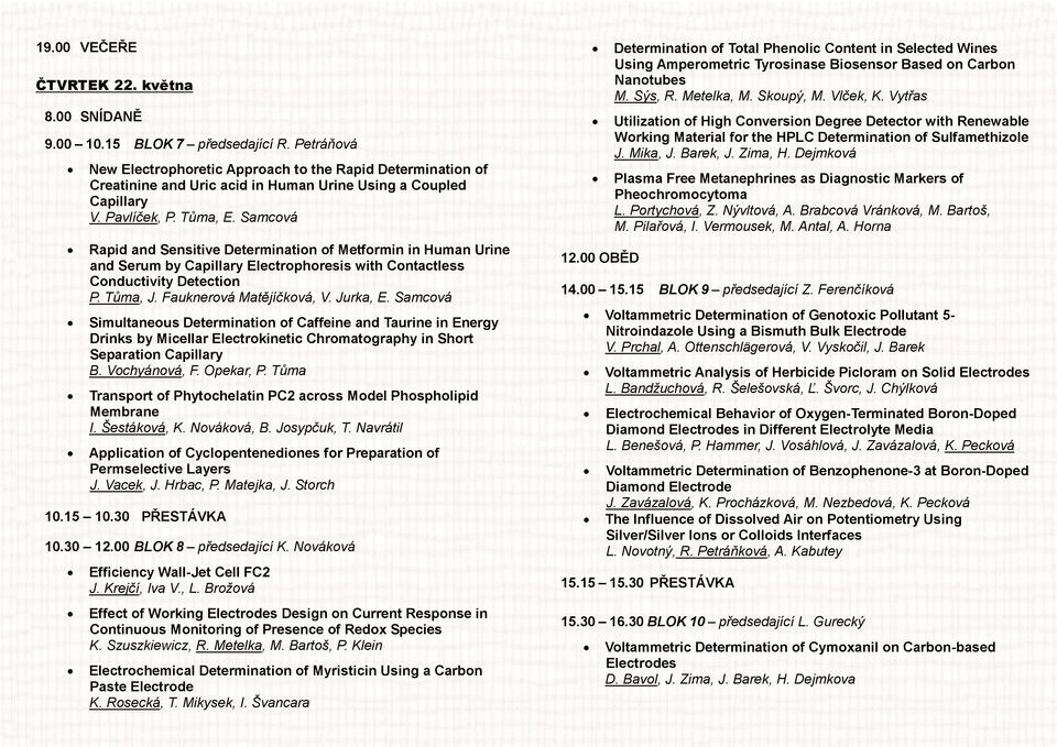 Samcová Rapid and Sensitive Determination of Metformin in Human Urine and Serum by Capillary Electrophoresis with Contactless Conductivity Detection P. Tůma, J. Fauknerová Matějíčková, V. Jurka, E.