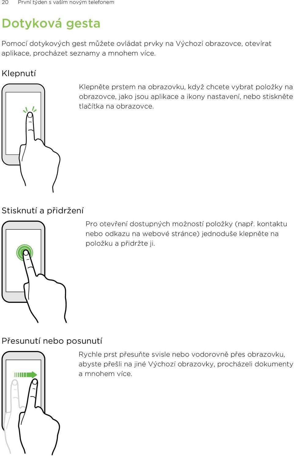 Klepnutí Klepněte prstem na obrazovku, když chcete vybrat položky na obrazovce, jako jsou aplikace a ikony nastavení, nebo stiskněte tlačítka na obrazovce.