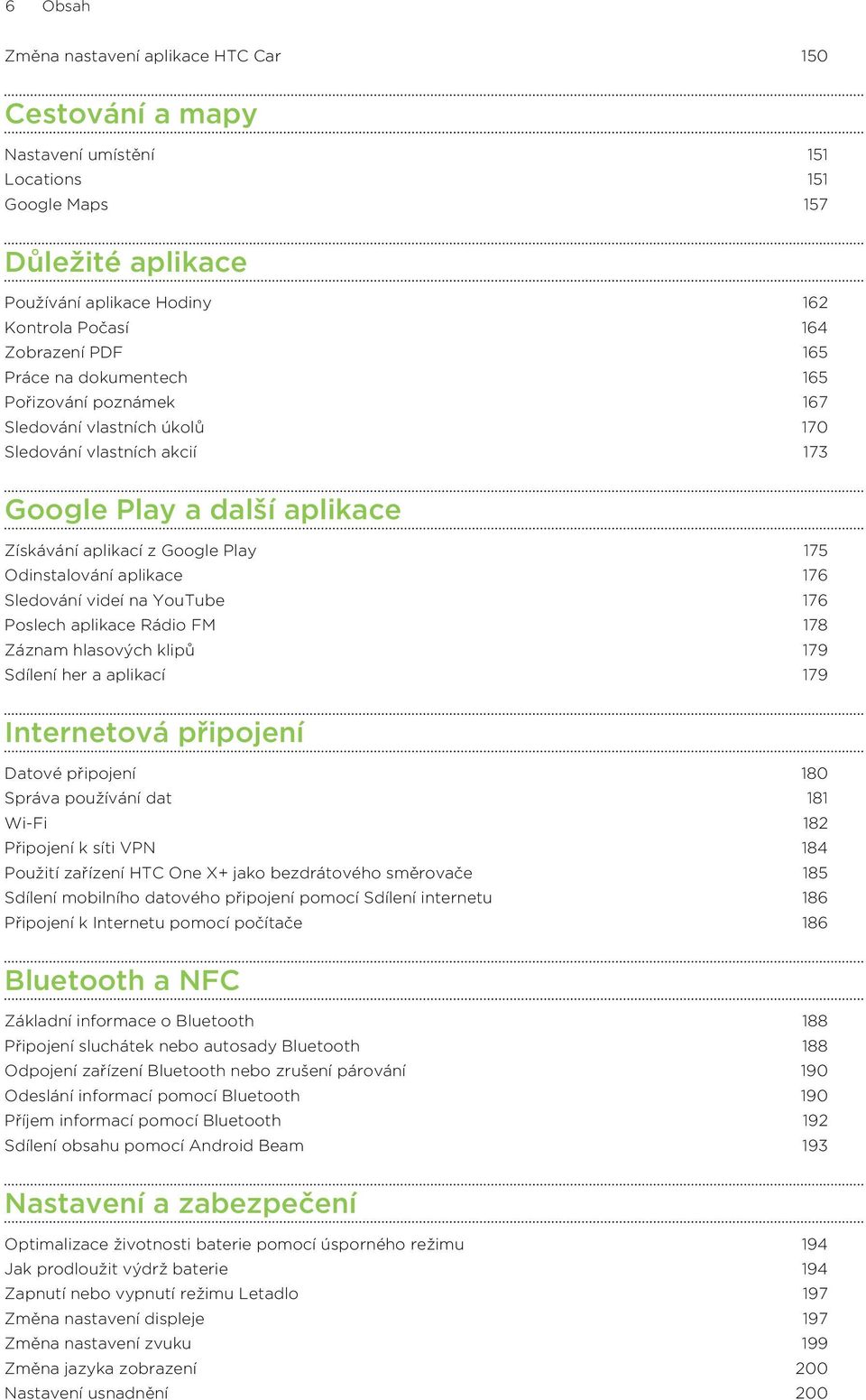 aplikace 176 Sledování videí na YouTube 176 Poslech aplikace Rádio FM 178 Záznam hlasových klipů 179 Sdílení her a aplikací 179 Internetová připojení Datové připojení 180 Správa používání dat 181
