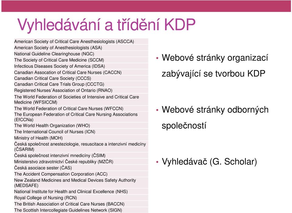 Registered Nurses Association of Ontario (RNAO) The World Federation of Societies of Intensive and Critical Care Medicine (WFSICCM) The World Federation of Critical Care Nurses (WFCCN) The European