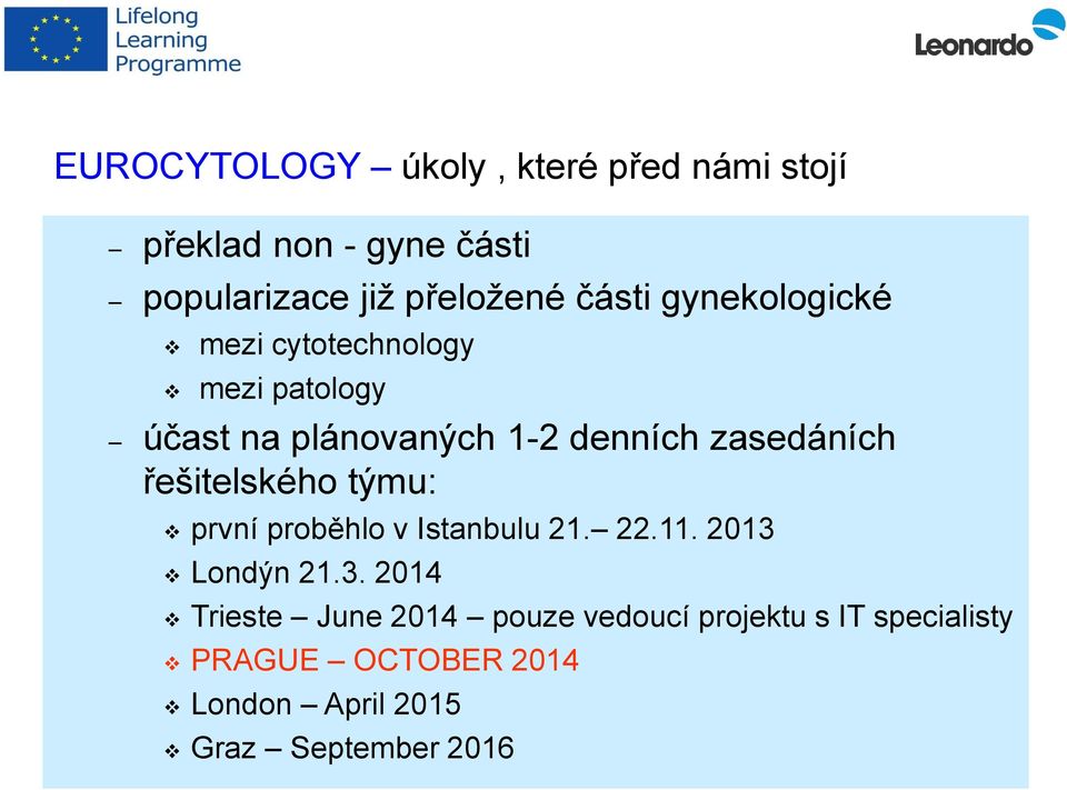 zasedáních řešitelského týmu: první proběhlo v Istanbulu 2. 22.. 203 