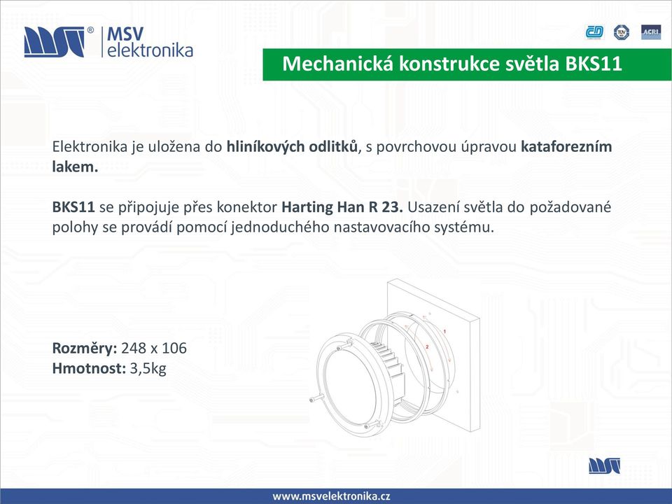 BKS11 se připojuje přes konektor Harting Han R 23.