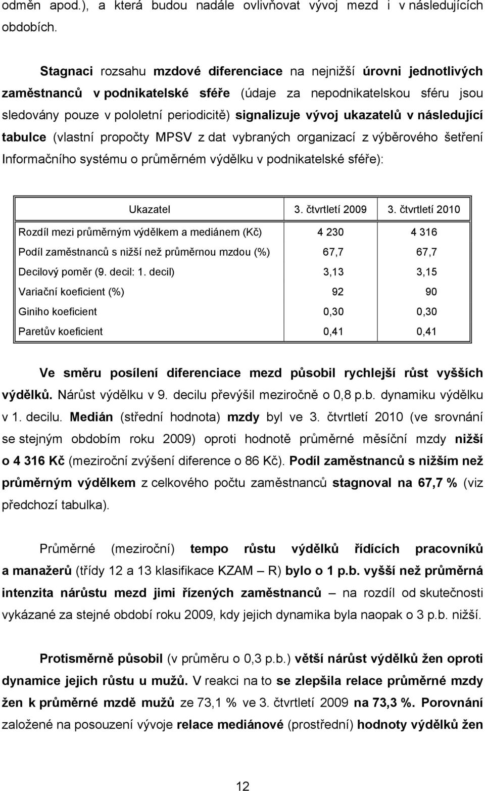 ukazatelů v následující tabulce (vlastní propočty MPSV z dat vybraných organizací z výběrového šetření Informačního systému o průměrném výdělku v podnikatelské sféře): Ukazatel 3. čtvrtletí 2009 3.