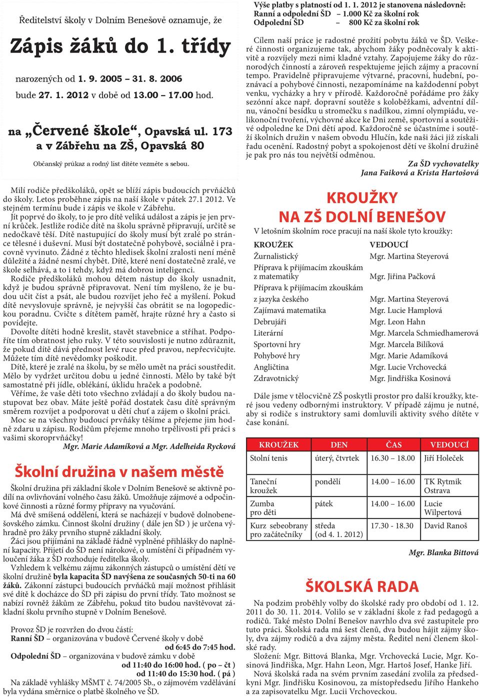 Letos proběhne zápis na naší škole v pátek 27.1 2012. Ve stejném termínu bude i zápis ve škole v Zábřehu. Jít poprvé do školy, to je pro dítě veliká událost a zápis je jen první krůček.