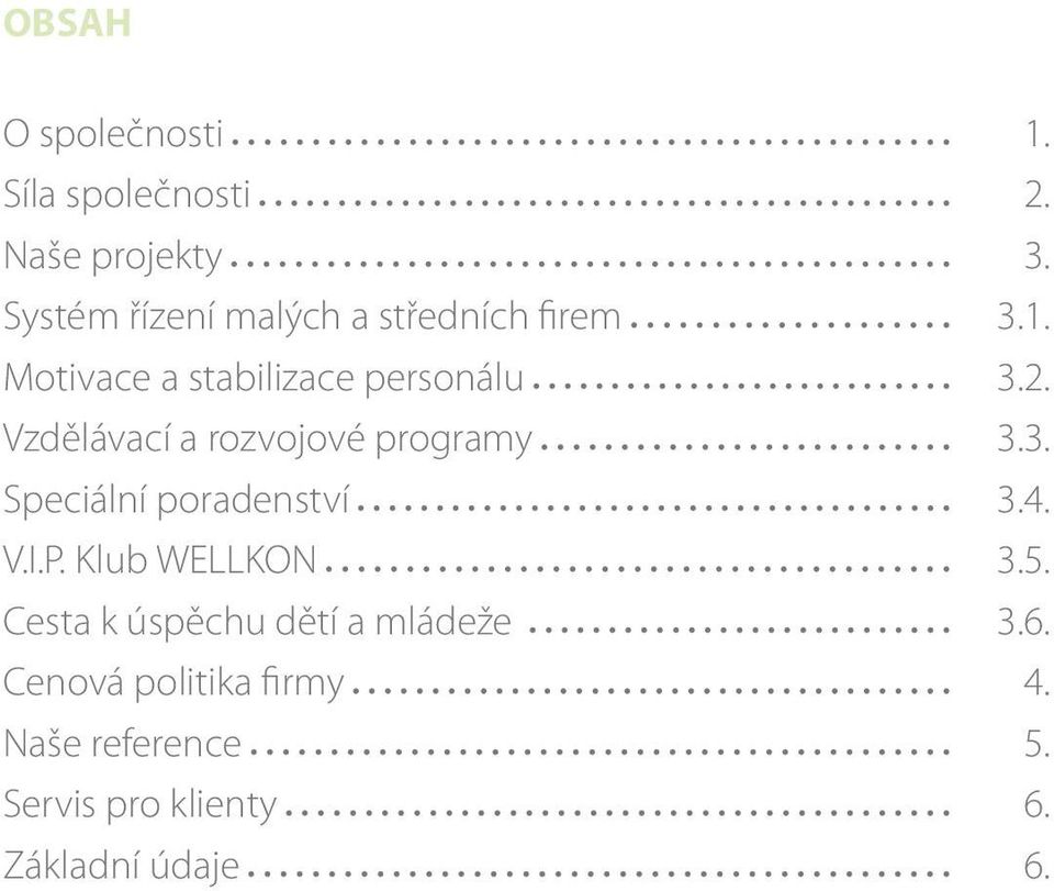 Vzdělávací a rozvojové programy 3.3. Speciální poradenství 3.4. V.I.P. Klub WELLKON 3.5.