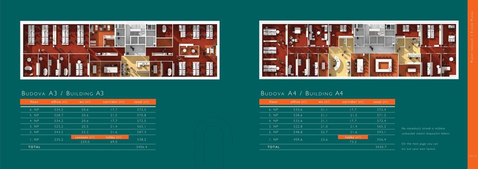 NP 235,2 canteen (m 2 ) lobby (m 2 ) 234,0 69,0 538,2 TOTAL 3406,4 B UDOVA A4 / BUILDING A4 floor office (m 2 ) wc (m 2 ) corridor (m 2 ) total (m 2 ) 6. NP 533,6 21,1 17,7 572,4 5.