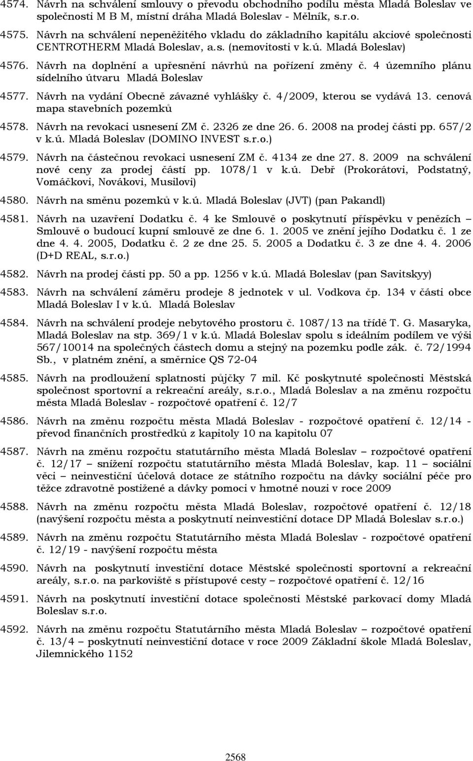 Návrh na doplnění a upřesnění návrhů na pořízení změny č. 4 územního plánu sídelního útvaru Mladá Boleslav 4577. Návrh na vydání Obecně závazné vyhlášky č. 4/2009, kterou se vydává 13.