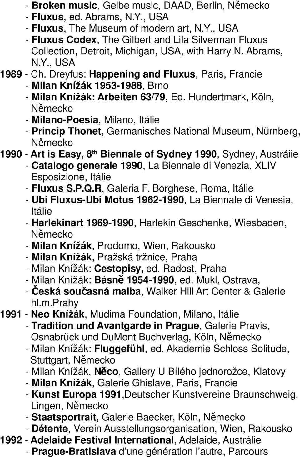 Hundertmark, Köln, - Milano-Poesia, Milano, Itálie - Princip Thonet, Germanisches National Museum, Nürnberg, 1990 - Art is Easy, 8 th Biennale of Sydney 1990, Sydney, Austráiie - Catalogo generale