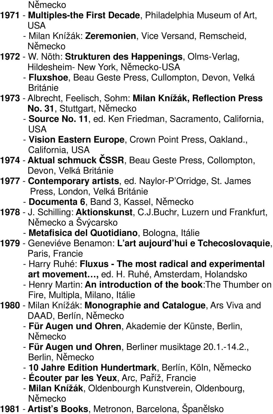 Press No. 31, Stuttgart, - Source No. 11, ed. Ken Friedman, Sacramento, California, USA - Vision Eastern Europe, Crown Point Press, Oakland.