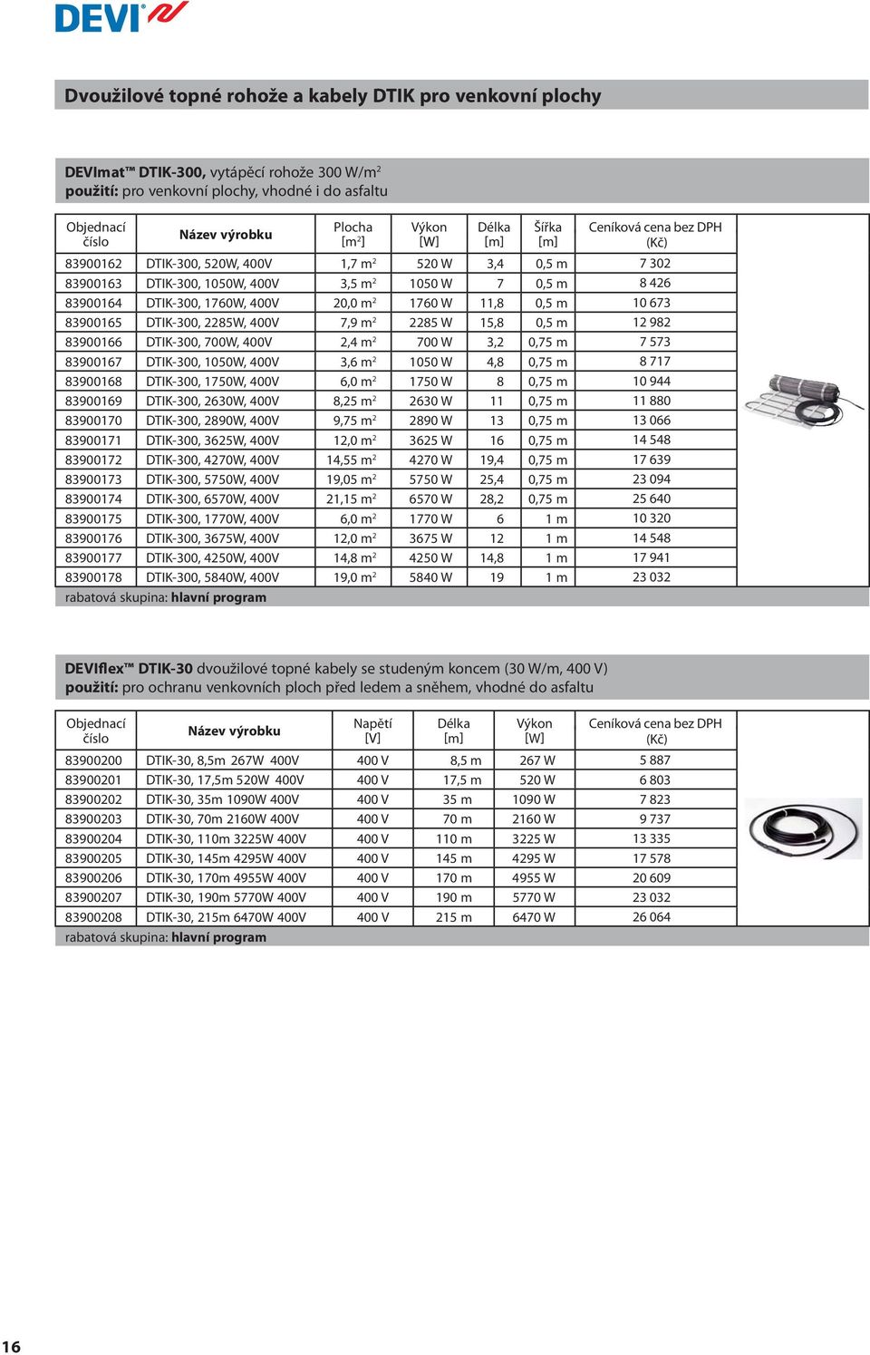 83900166 DTIK-300, 700W, 400V 2,4 m 2 700 W 3,2 0,75 m 83900167 DTIK-300, 1050W, 400V 3,6 m 2 1050 W 4,8 0,75 m 83900168 DTIK-300, 1750W, 400V 6,0 m 2 1750 W 8 0,75 m 83900169 DTIK-300, 2630W, 400V