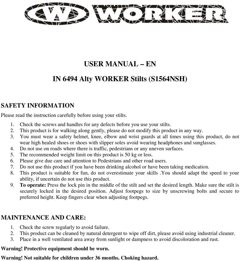 You must wear a safety helmet, knee, elbow and wrist guards at all times using this product, do not wear high healed shoes or shoes with slipper soles avoid wearing headphones and sunglasses. 4.