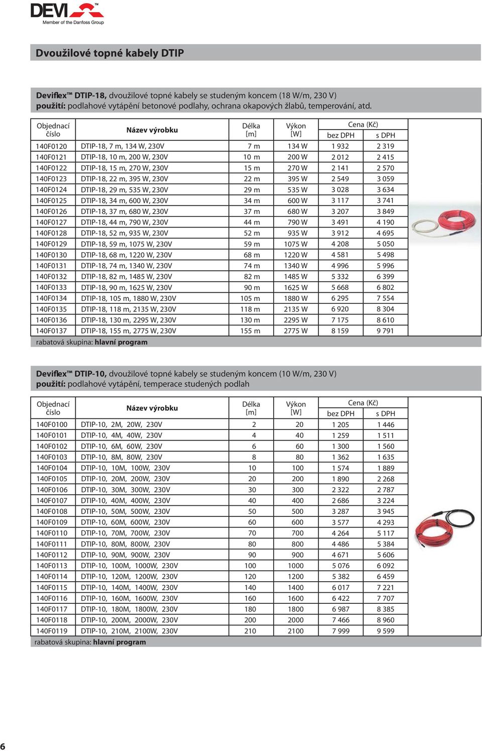 m, 200 W, 230V DTIP-18, 15 m, 270 W, 230V DTIP-18, 22 m, 395 W, 230V DTIP-18, 29 m, 535 W, 230V DTIP-18, 34 m, 600 W, 230V DTIP-18, 37 m, 680 W, 230V DTIP-18, 44 m, 790 W, 230V DTIP-18, 52 m, 935 W,