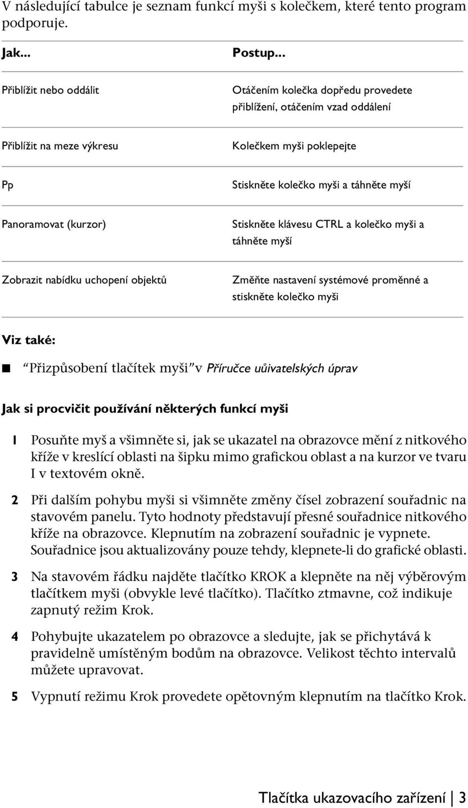 (kurzor) Stiskněte klávesu CTRL a kolečko myši a táhněte myší Zobrazit nabídku uchopení objektů Změňte nastavení systémové proměnné a stiskněte kolečko myši Viz také: Přizpůsobení tlačítek myši v