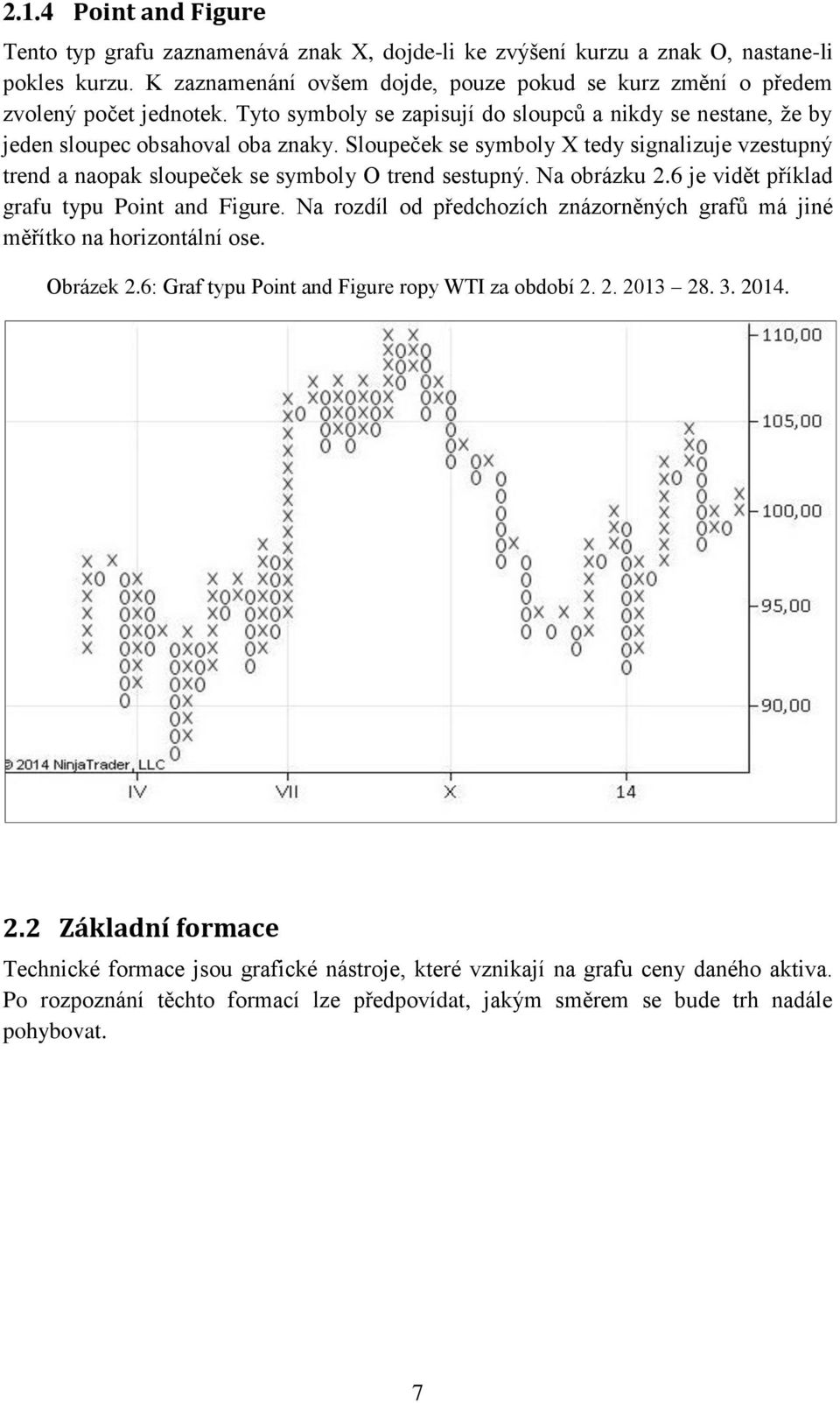 Sloupeček se symboly X tedy signalizuje vzestupný trend a naopak sloupeček se symboly O trend sestupný. Na obrázku 2.6 je vidět příklad grafu typu Point and Figure.