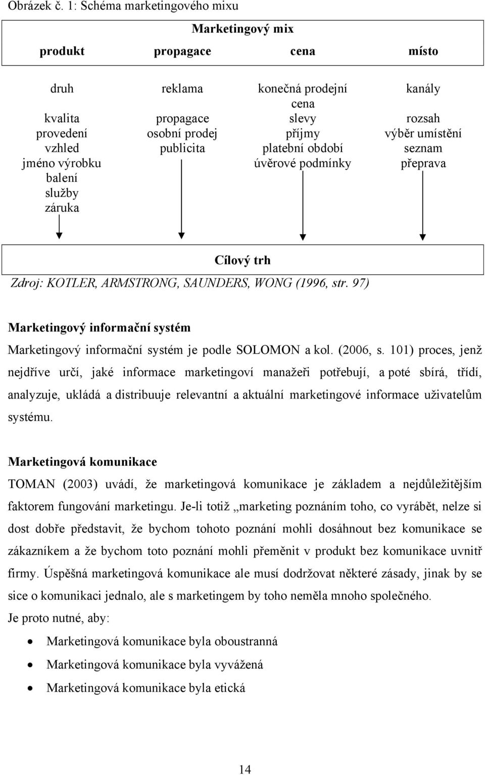 vzhled publicita platební období seznam jméno výrobku úvěrové podmínky přeprava balení služby záruka Cílový trh Zdroj: KOTLER, ARMSTRONG, SAUNDERS, WONG (1996, str.