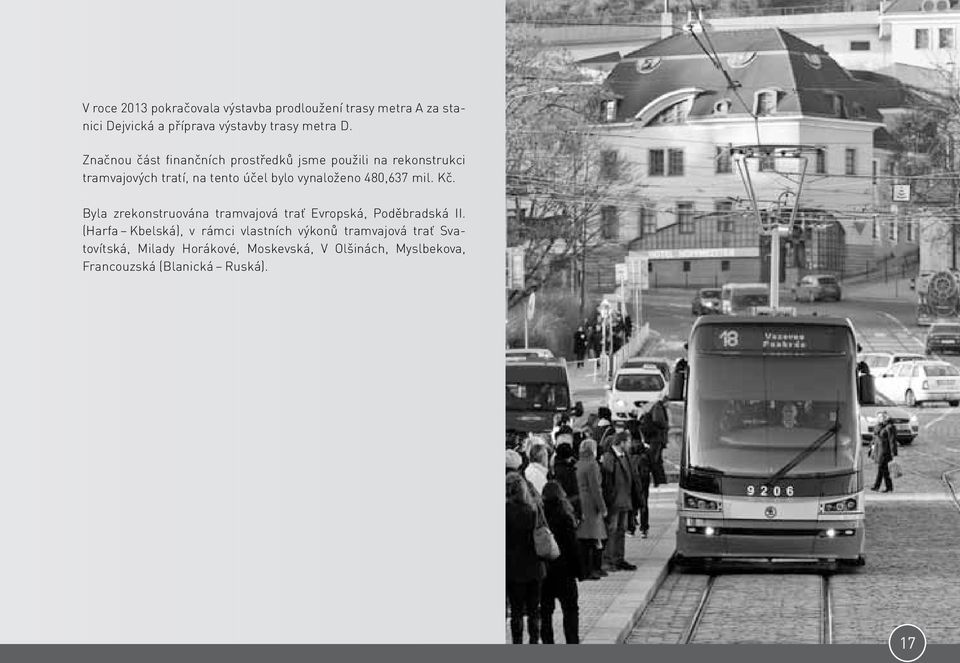 480,637 mil. Kč. Byla zrekonstruována tramvajová trať Evropská, Poděbradská II.