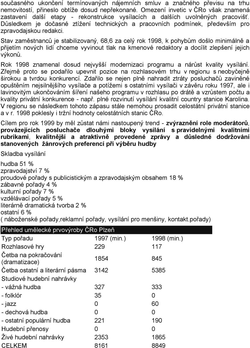 Dsledkem je doasné ztížení technických a pracovních podmínek, pedevším pro zpravodajskou redakci.