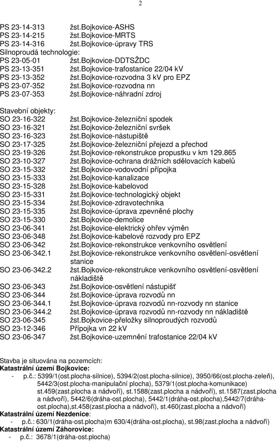 bojkovice-železniční spodek SO 23-16-321 žst.bojkovice-železniční svršek SO 23-16-323 žst.bojkovice-nástupiště SO 23-17-325 žst.bojkovice-železniční přejezd a přechod SO 23-19-326 žst.