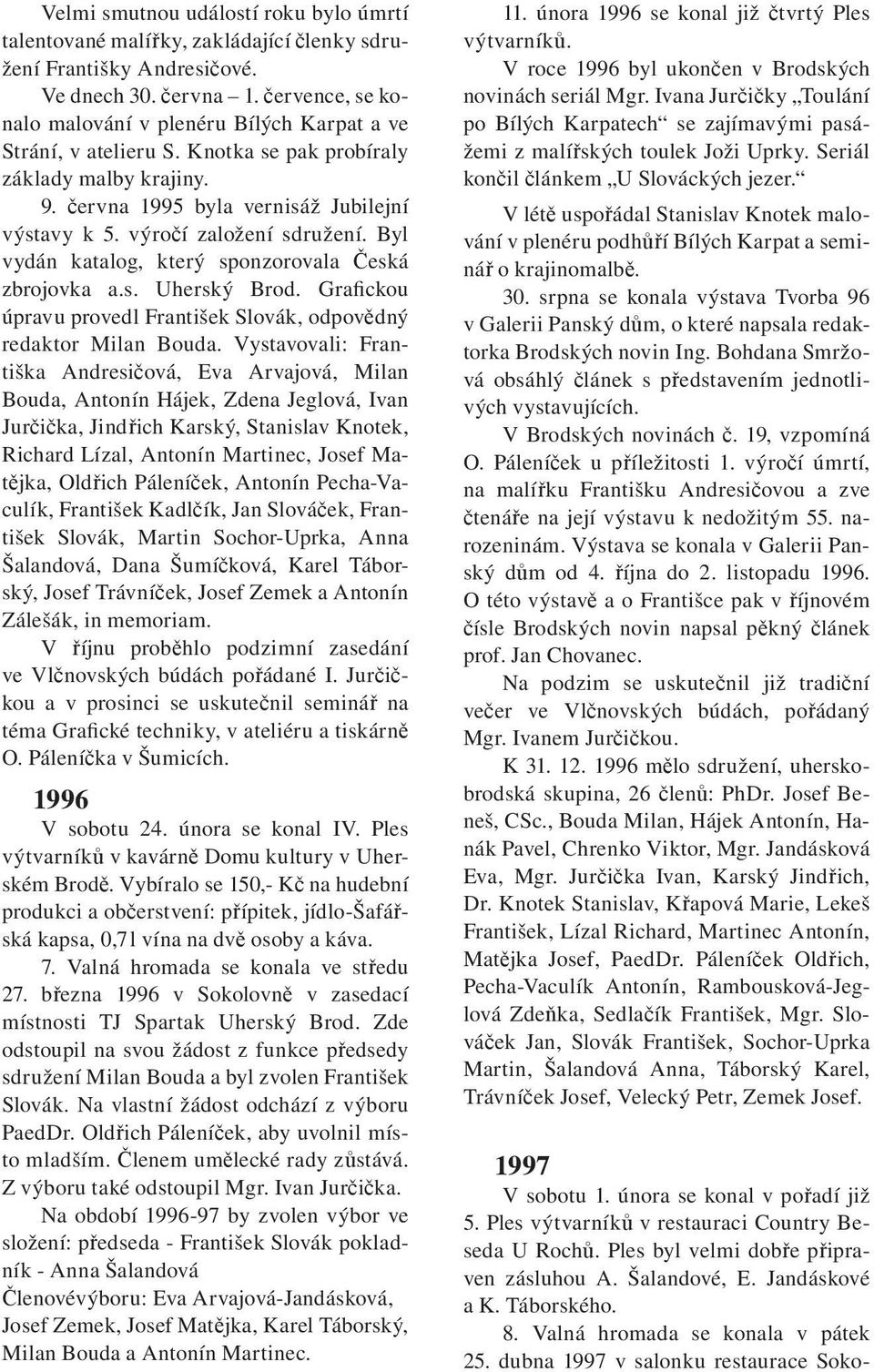 výročí založení sdružení. Byl vydán katalog, který sponzorovala Česká zbrojovka a.s. Uherský Brod. Grafickou úpravu provedl František Slovák, odpovědný redaktor Milan Bouda.