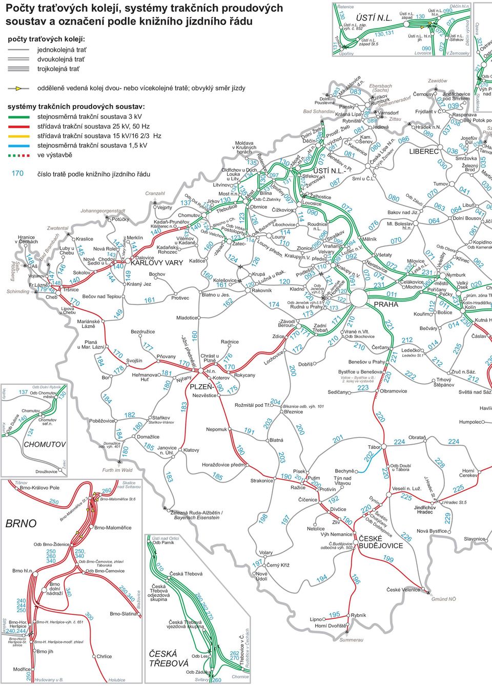 Lázně Schirnding Cheb Odb Dubina Aš Chomutov jednokolejná trať dvoukolejná trať trojkolejná trať Vojtanov odděleně vedená kolej dvou- nebo vícekolejné tratě; obvyklý směr jízdy systémy trakčních