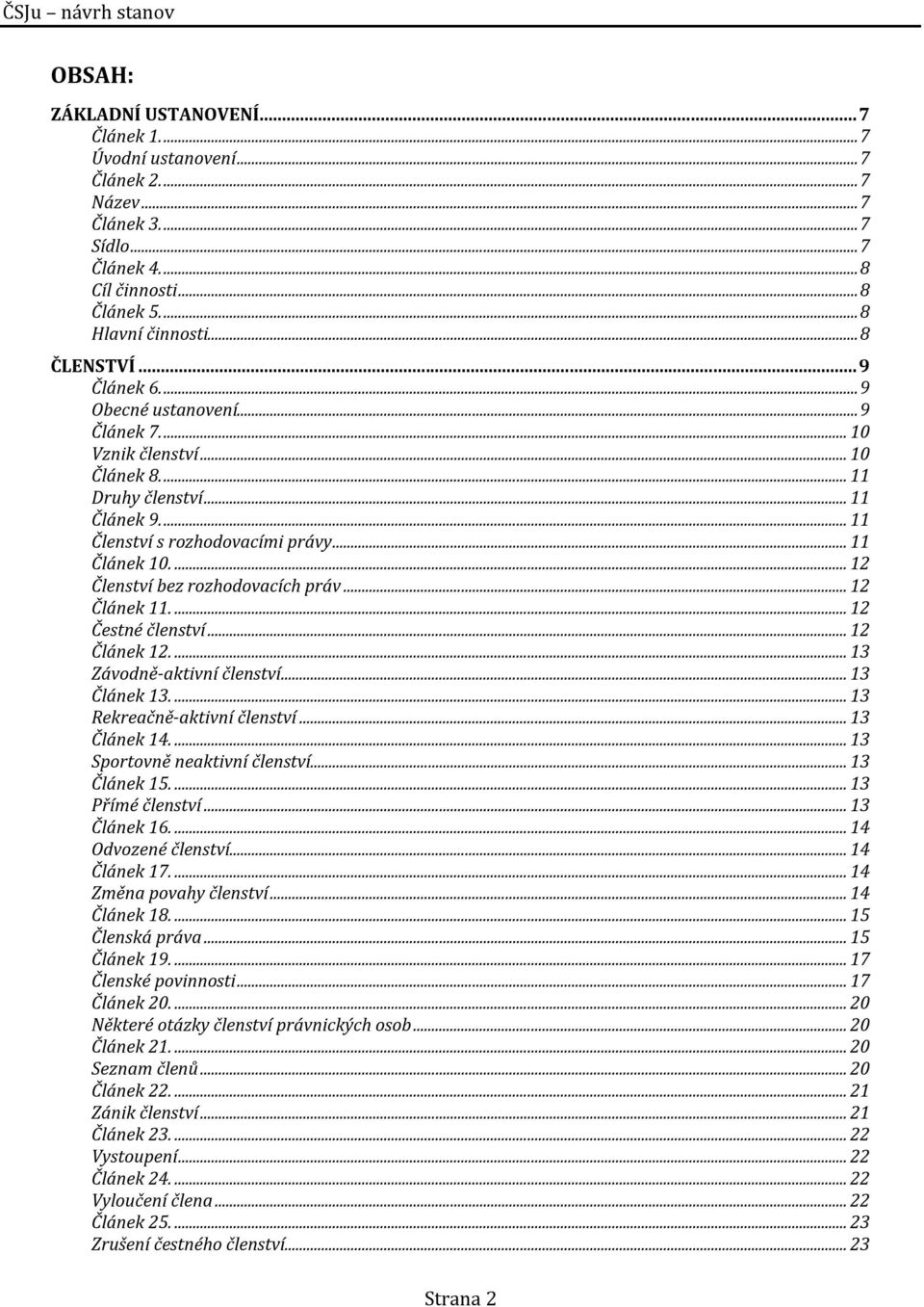 ... 12 Členství bez rozhodovacích práv... 12 Článek 11.... 12 Čestné členství... 12 Článek 12.... 13 Závodně-aktivní členství... 13 Článek 13.... 13 Rekreačně-aktivní členství... 13 Článek 14.