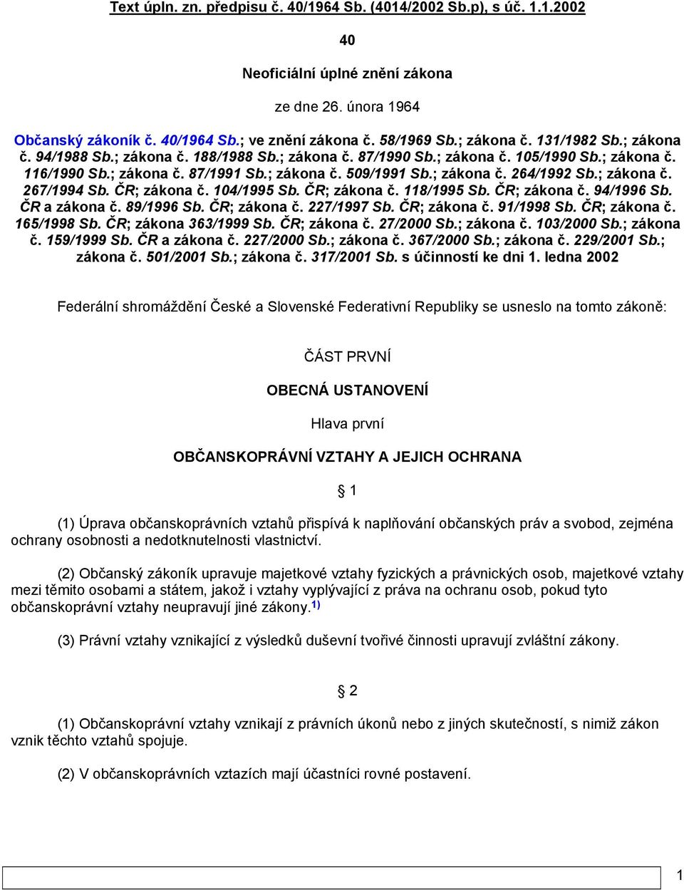 ; zákona č. 267/1994 Sb. ČR; zákona č. 104/1995 Sb. ČR; zákona č. 118/1995 Sb. ČR; zákona č. 94/1996 Sb. ČR a zákona č. 89/1996 Sb. ČR; zákona č. 227/1997 Sb. ČR; zákona č. 91/1998 Sb. ČR; zákona č. 165/1998 Sb.