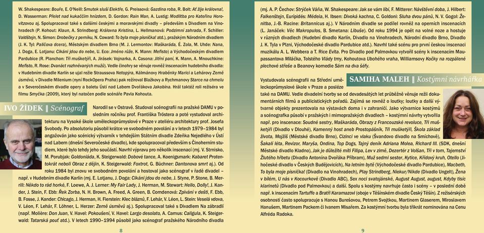 Hellmanová: Podzimní zahrada, F. Schiller: Valdštejn, N. Simon: Drobečky z perníku, N. Coward: To byla moje písnička! atd.), pražským Národním divadlem (J. K.