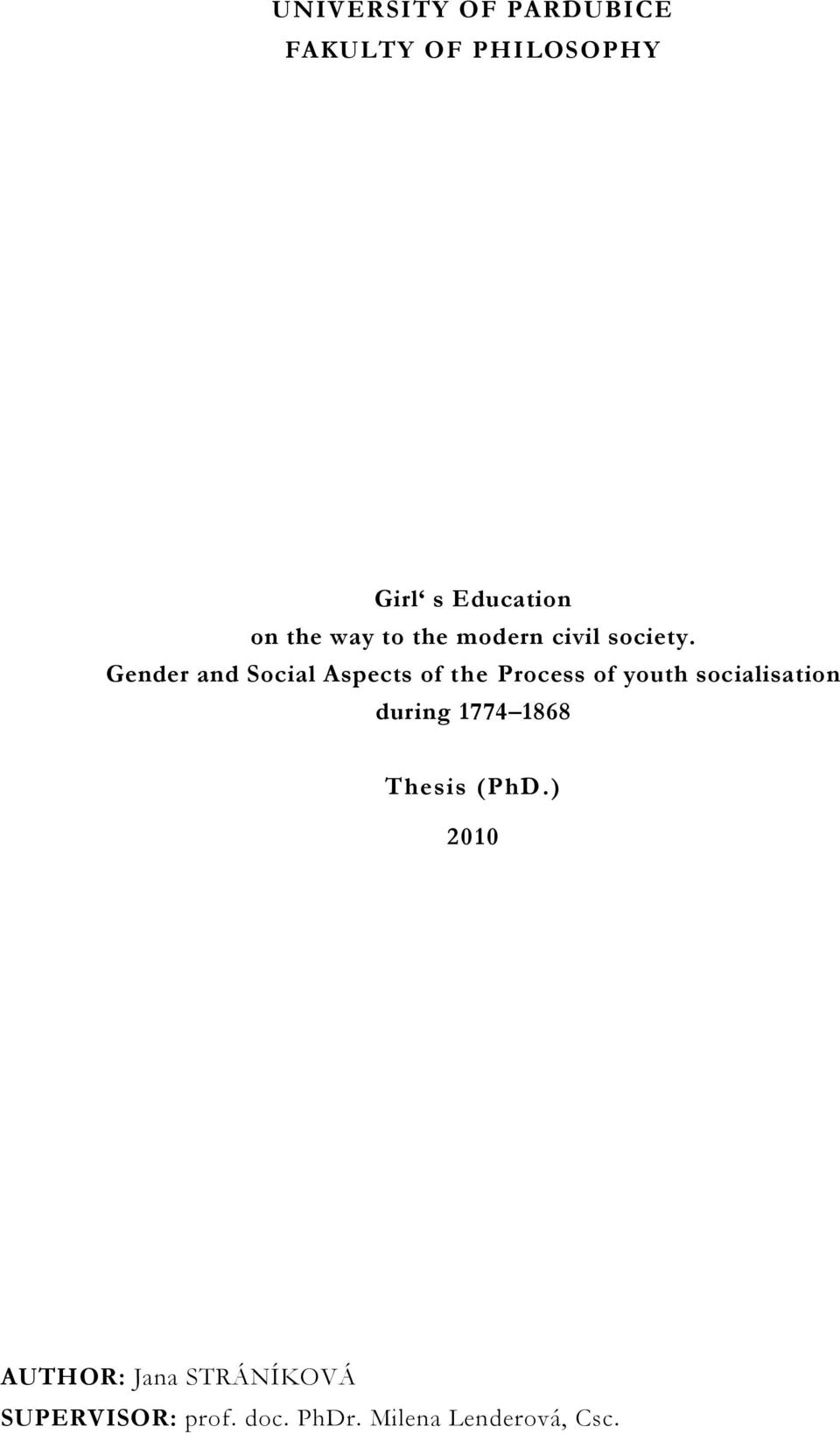 Gender and Social Aspects of the Process of youth socialisation