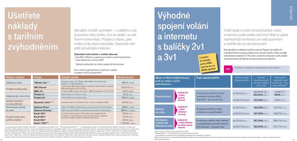 Nejlépe využijete Chtějte Získejte výhody Měsíční paušál Ušetřete za volání Posílejte levnější zprávy Volejte levněji v rámci firmy Využijte dopoledne pro své podnikání Optimalizujte náklady na