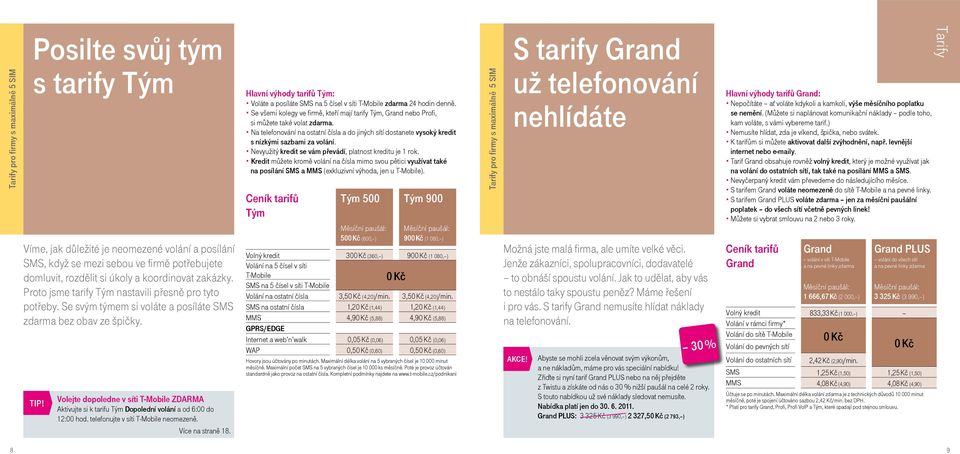 Volejte dopoledne v síti T-Mobile ZDARMA Aktivujte si k tarifu Tým Dopolední volání a od 6:00 do 12:00 hod. telefonujte v síti T-Mobile neomezeně. Více na straně 18.