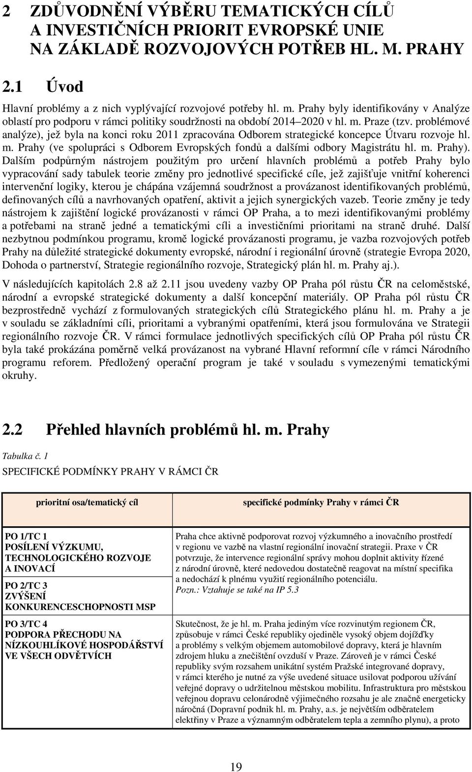 problémové analýze), jež byla na konci roku 2011 zpracována Odborem strategické koncepce Útvaru rozvoje hl. m. Prahy (ve spolupráci s Odborem Evropských fondů a dalšími odbory Magistrátu hl. m. Prahy).