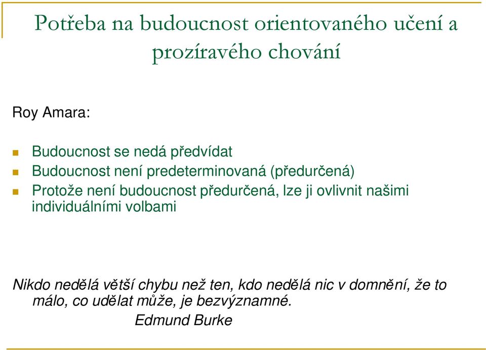 budoucnost předurčená, lze ji ovlivnit našimi individuálními volbami Nikdo nedělá