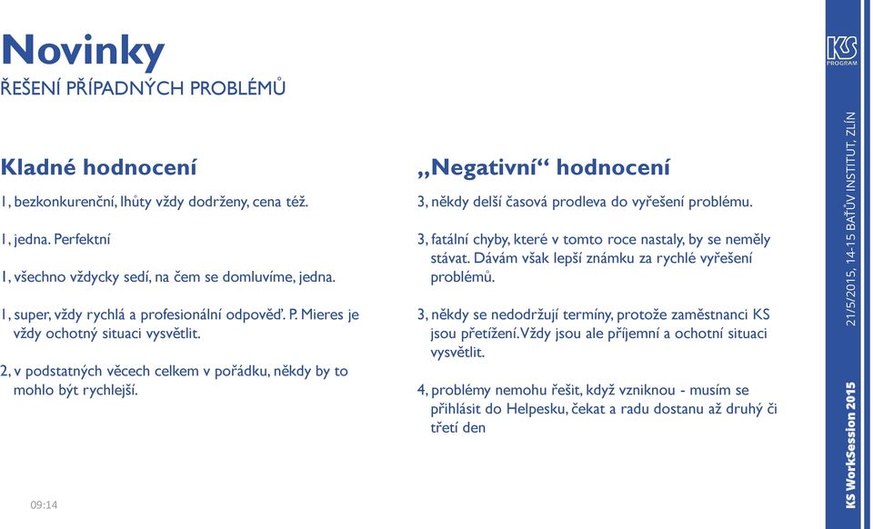 Negativní hodnocení 3, někdy delší časová prodleva do vyřešení problému. 3, fatální chyby, které v tomto roce nastaly, by se neměly stávat. Dávám však lepší známku za rychlé vyřešení problémů.